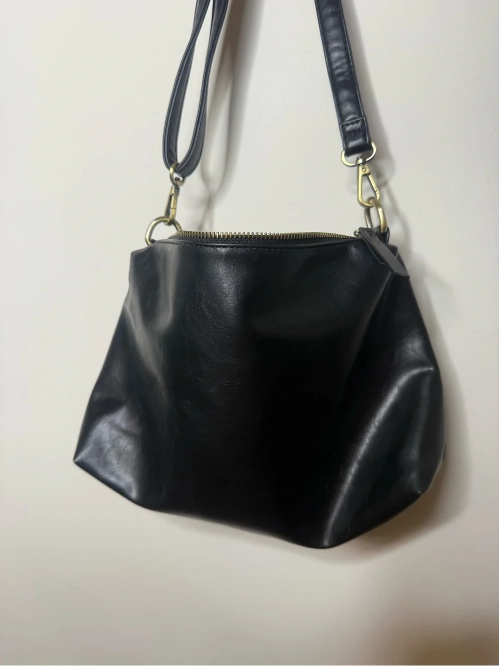 Joy Susan Black Leather Shoulder Bag with Gold Hardware